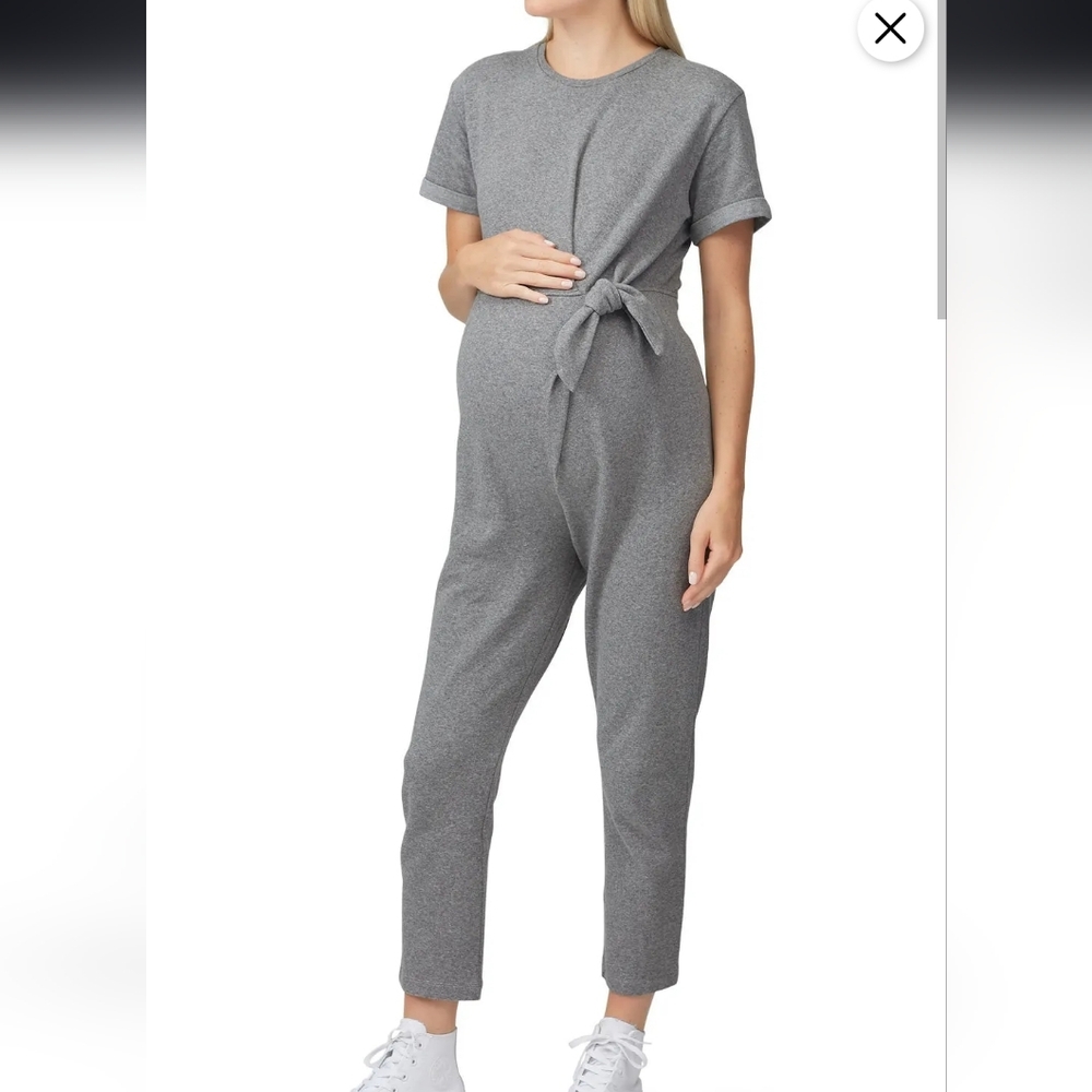 Hatch Lolo Maternity Jumpsuit In Gray Short Sleeve